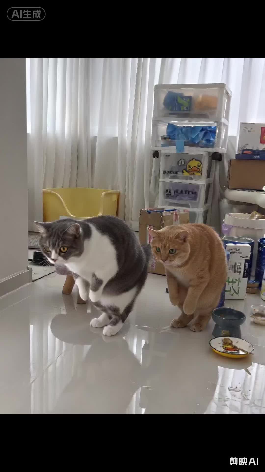 门前大桥下游过两只猫